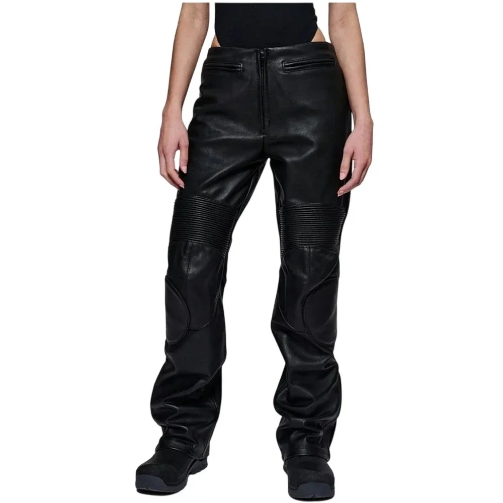 $895 Harley Davidson X Vanson Women Moto Leather Straight Pants size 2 Black NWT
